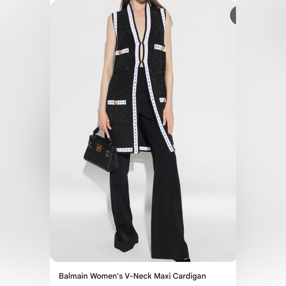 Balmain Black, new with tags,‎ V-neck, contrasting border cardigan size small